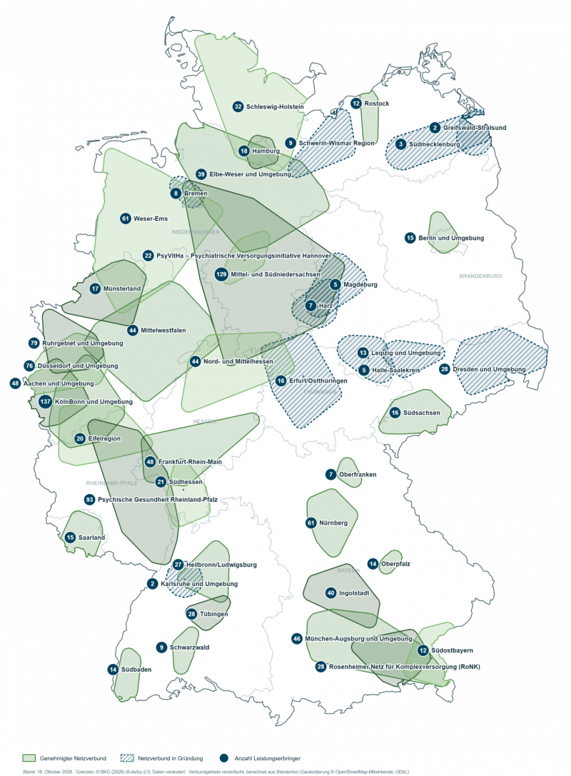 Karte der KSVPsych-Netzverbünde in Deutschland, Stand Oktober 2026